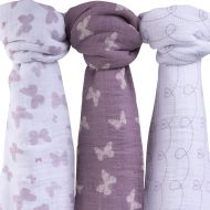 Ely Muslin Swaddle Blanket 100% Soft Muslin Cotton 3 Pack 47x 47 (Lavender Butterfly)