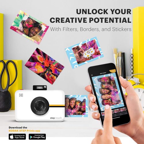  Kodak Step Touch 13MP Digital Camera & Instant Printer with 3.5 LCD Touchscreen Display, 1080p HD Video - Editing Suite, Bluetooth & Zink Zero Ink Technology White