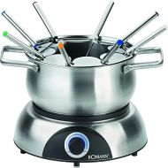 Bomann FD 2248 CB Electric Fondue Pot with Removable Splash Guard, Fondue Set for 8 People with Stainless Steel Fondue Forks, Colour Coded, Maximum Capacity 1.2 Litres/1400 Watt, Stainless Steel