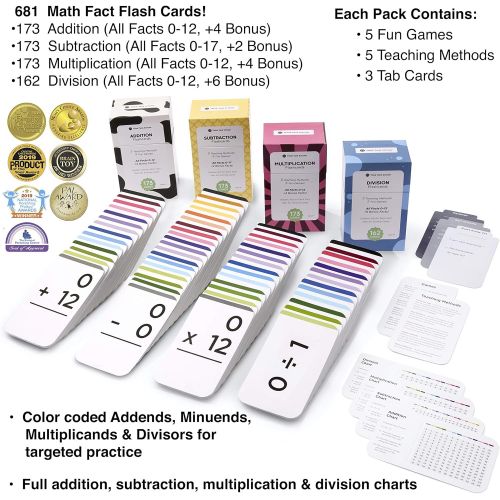  [아마존베스트]Think Tank Scholar 681 Math Addition, Subtraction, Multiplication and Division Flash Cards | Bundle Kit with Full Box Sets | All Facts Color Coded | Kindergarten, 1ST, 2ND, 3RD, 4T