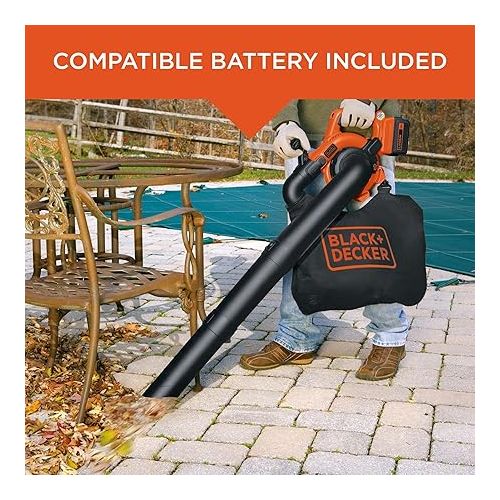  BLACK+DECKER 40V Cordless Leaf Blower Kit, 120 mph Air Speed, 6-Speed Dial, Built-In Scraper, With Collection Bag, Battery and Charger Included (LSWV36)