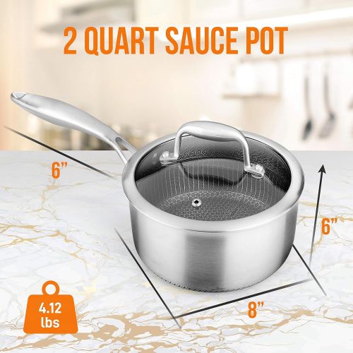  [아마존베스트]NutriChef 2 QT Stainless Steel Sauce Pot - Triply Kitchenware Sauce Pot with Glass Lid - DAKIN Etching Non-Stick Coating, Scratch-resistant Raised-up Honeycomb Fire Textured Pattern - NutriC