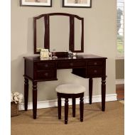 Furniture of America Meredith Vanity Table with Matching Stool, Cherry
