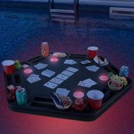 Polar Whale Floating Large Poker Table with Super Bright Color LED Lights Game Tray for Pool or Beach Party Float Lounge Durable Foam 40.5 Inch Drink Holders and Waterproof Playing