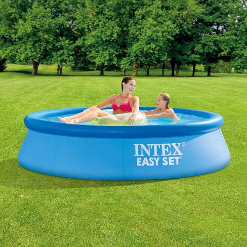 인텍스 Intex 28106EH 8 ft X 24 Inch Easy Set Inflatable Puncture Resistant Circular Above Ground Portable Outdoor Family Swimming Pool, Blue