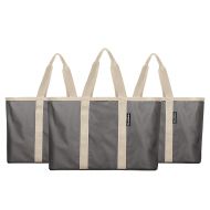 CleverMade SnapBasket Reusable Grocery Shopping Bag - Large Eco-Friendly Durable Collapsible Tote with Reinforced Bottom, Charcoal/Cream, 3 Pack