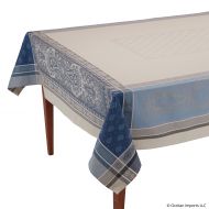 Occitan Imports Vaucluse Beige/Blue Jacquard French Tablecloth, 63 x 63 (4 People)
