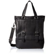 Piel Leather Buckle Flap-Over Shoulder Bag, Black