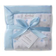 SwaddleDesigns Stroller Blanket, Cozy Microfleece, Pastel Blue and Sterling Dots with Satin Trim
