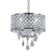 Diamond Life 4-Light Chrome Round Metal Shade Crystal Chandelier Pendant Hanging Ceiling Fixture