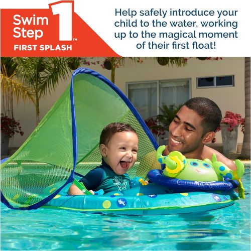 스윔웨이즈 SwimWays Baby Spring Float Activity Center with Canopy - Inflatable Float for Children with Interactive Toys and UPF Sun Protection - Blue/Green Octopus