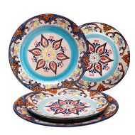 LA JOLIE MUSE Stoneware Dinnerware Sets Accent Plates- 4 Piece Embossed Hand Painted Mexican Floral Design, Housewarming Gift Pack, Multicolor