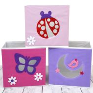 Paylak SCR639 Kids Storage Organizer Bins Pastel Fabric Set of 3 Animal Print Cubes with Handle