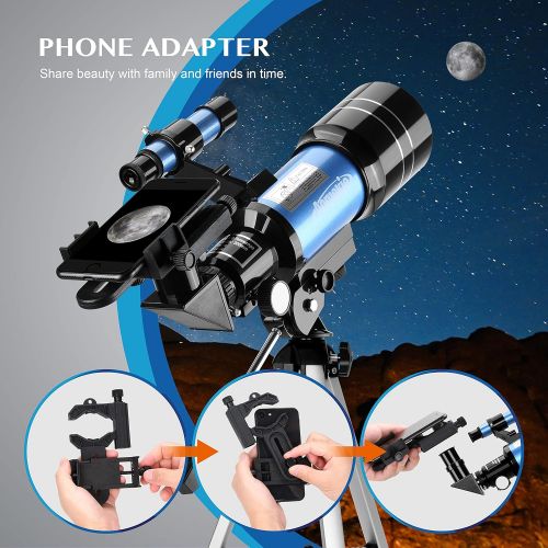  AOMEKIE Telescopes for Kids 2 Eyepieces 150X Telescopes for Astronomy Beginners Adults with Smartphone Adapter Moon Filter 3X Barlow 70mm Travel Telescope Astronomy Childrens Day G