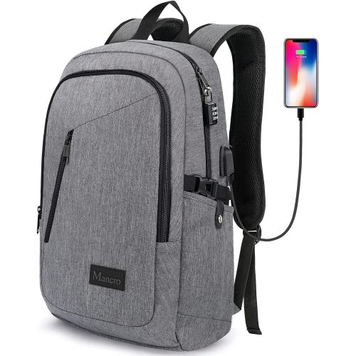  [아마존베스트]Mancro Laptop Backpack, Business Water Resistant Laptops Backpack Gift for Men Women with Lock and USB Charging Port, Anti Theft College School Bookbag, Travel Computer Bag for 15.
