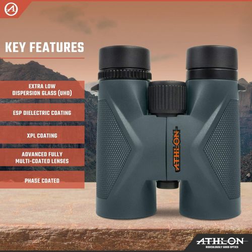  Athlon Optics Midas Binoculars for Adults and Kids, Waterproof, Durable Binoculars for Bird Watching