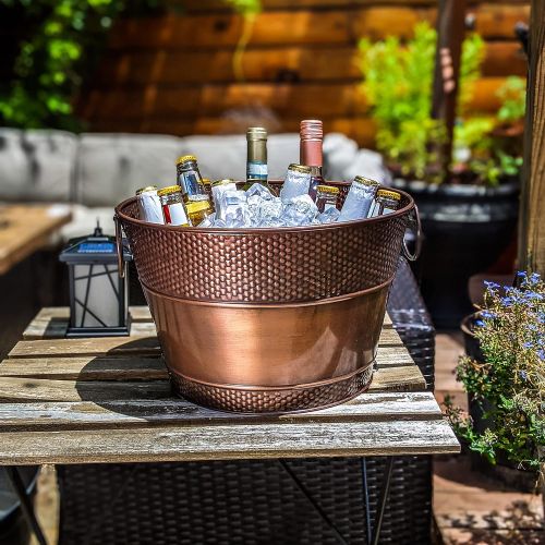  [아마존베스트]BREKX Old Tavern Copper Finish Hammered Beverage Tub and Wine Chiller, Rust-Resistant and Leak-Proof Ice and Drink Buckets, 15 Quarts, Set of 3