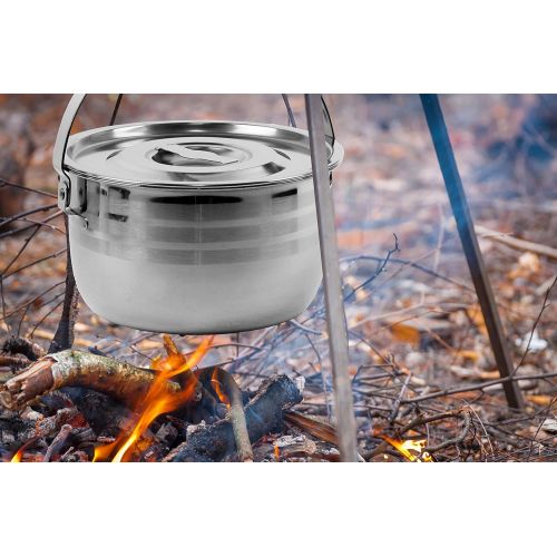 Wealers Camping Cookware Set - Compact Stainless Steel Campfire Cooking Pots and Pans | Combo Kit with Travel Tote Bag | Rugged Outdoor 4 Pc Cook Set for Hiking | Barbecues | Beach | Hikin