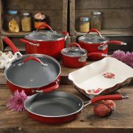 The Pioneer Woman Vintage Speckle 10-Piece Non-Stick Pre-Seasoned Cookware Set (Red)