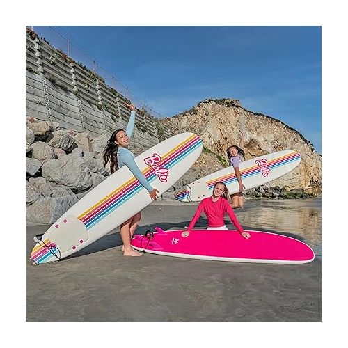  Barbie™ Signature 8ft Surfboard by Wavestorm | Graphic top Deck with high Density Slick Bottom | for Kids and Adults |Foam Construction with Accessories | Leg Leash and Fin Set Included,White