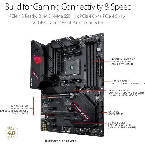 아수스 ASUS ROG Strix B550 F Gaming AMD AM4 Zen 3 Ryzen 5000 & 3rd Gen Ryzen ATX Gaming Motherboard (PCIe 4.0, 2.5Gb LAN, BIOS Flashback, HDMI 2.1, Addressable Gen 2 RGB Header and Aura S