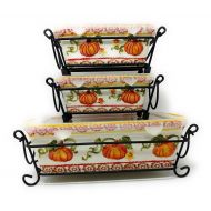 Temptations Temp-tations Set of 3 Loaf Pans w/Plastic Covers & Wire Racks, Stoneware (Old World Pumpkin)