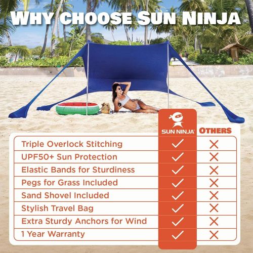  [아마존베스트]SUN NINJA Pop Up Beach Tent Sun Shelter UPF50+ with Sand Shovel, Ground Pegs,and Stability Poles, Outdoor Shade for Camping Trips, Fishing, Backyard Fun or Picnics (7x7.5 FT 2 Pole