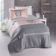 Bekata Awesome, New York Brooklyn Dream City Bedding%100 Cotton Duvet Cover Set, Perfect Design Girls Bedding Linens, Pink (Powder) Grey, Single/Twin Size, Comforter Included, (4 P