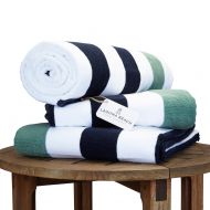 Laguna Beach Textile Company Oversize Plush Cabana Towel by Laguna Beach Textile Co | Navy and Seafoam Green| 1 Classic, Beach and Pool House Towel