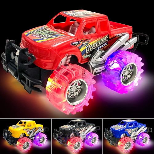  Light Up Monster Truck Set for Boys and Girls by ArtCreativity - Set Includes 4, 6 Inch Monster Trucks with Beautiful Flashing LED Tires - Push n Go Toy Cars Fun Gift for Kids - fo