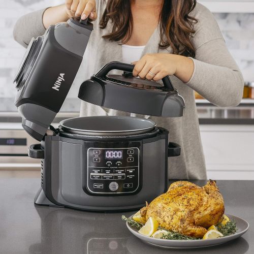  Amazon Renewed Ninja Foodi Cooker, Steamer & Air w/TenderCrisp Technology Pressure Cooker & Air Fryer All-in-One, 6.5 quart w/dehydrate, Black/Gray (Renewed)