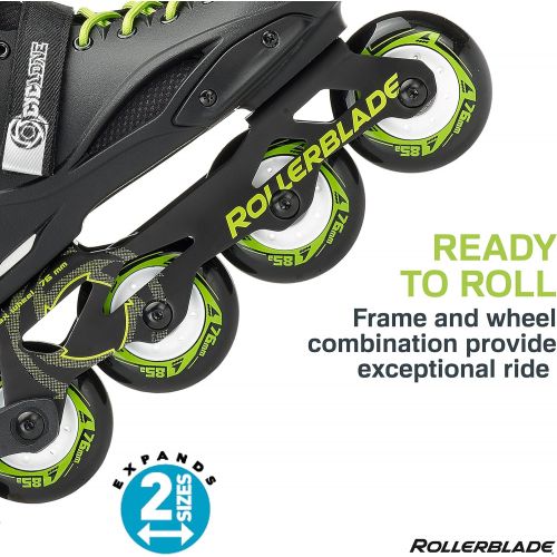 롤러블레이드 Rollerblade Cyclone Kids Unisex Size Adjustable Inline Skate, Black and Acid Green, High Performance Inline Skates