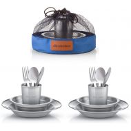 Wealers Unique Complete Messware Kit Polished Stainless Steel Dishes Set Tableware Dinnerware Camping Includes - Cups Plates Bowls Cutlery Comes in Mesh Bags