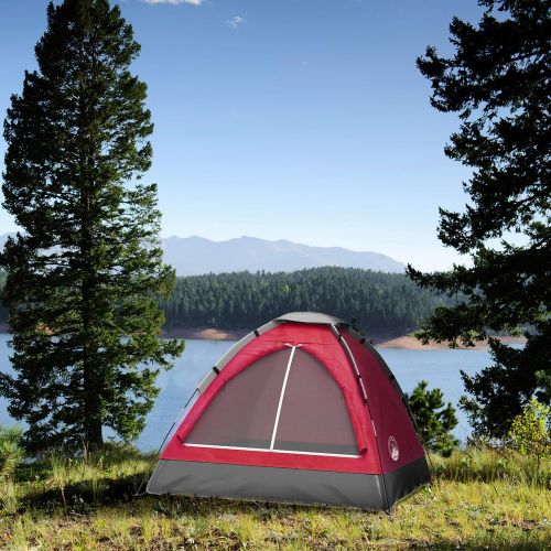  2-Person Tent, Dome Tents for Camping with Carry Bag by Wakeman Outdoors (Camping Gear for Hiking, Backpacking, and Traveling) - RED , 6.25’ x 4.80’ x 3.50’