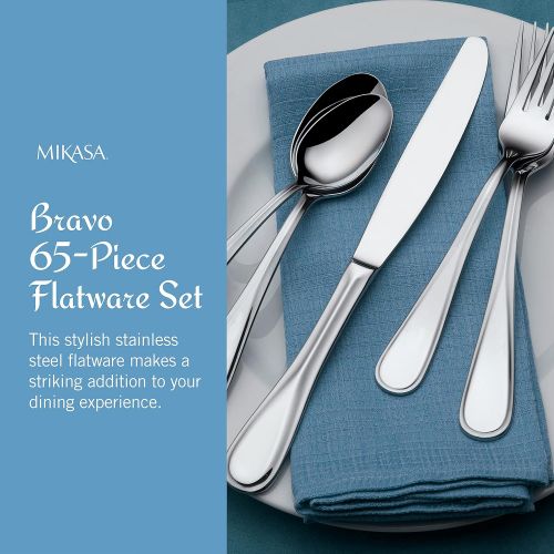  [아마존베스트]Mikasa Bravo 65-Piece Stainless Steel Flatware Set, Service for 12