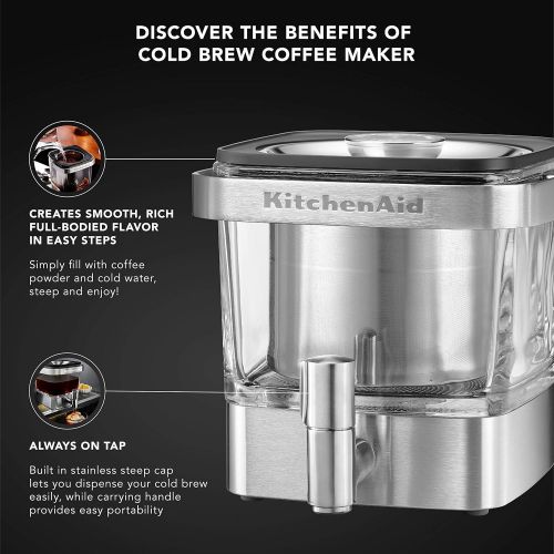 키친에이드 [아마존베스트]KitchenAid KCM4212SX Cold Brew Coffee Maker-Brushed Stainless Steel, 28 ounce
