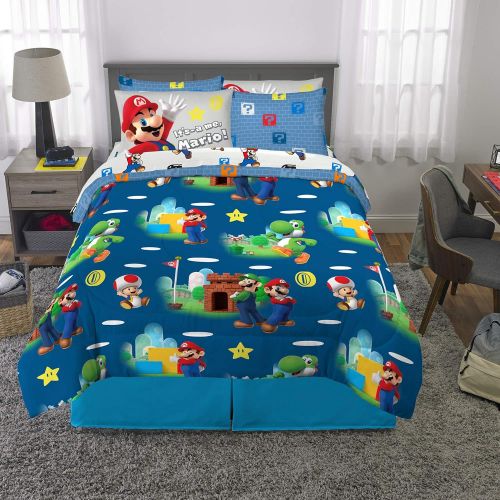  [아마존베스트]Franco Kids Bedding Super Soft Comforter and Sheet Set with Sham, 7 Piece Full Size, Mario