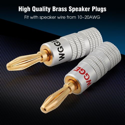  WGGE WG-009 Banana Plugs Audio Jack Connector 6 Pairs / 12 pcs, 24k Gold Dual Screw Lock Speaker Connector for Speaker Wire, Wall Plate, Home Theater, Audio/Video Receiver and Soun