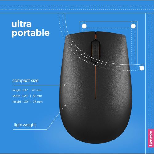 레노버 Lenovo 300 Wireless Compact Mouse, Black, 1000 dpi, Ultra-portable design, Up to 12 months battery life, GX30K79402