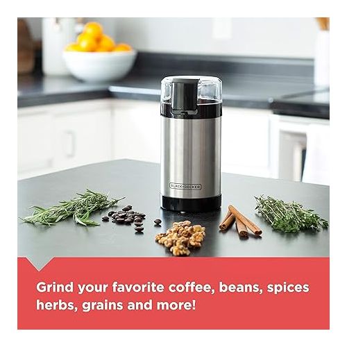  BLACK+DECKER One Touch Coffee Grinder, CBG110S,2/3 Cup Coffee Bean Capacity, Push-Button Control, Stainless Steel Blades