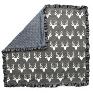 Dear Baby Gear Baby Blankets, Antlers on Grey, Grey Minky, 32 Inches by 32 Inches