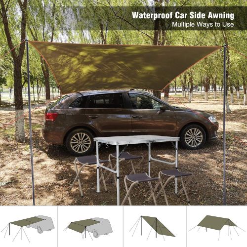  REDCAMP Waterproof Car Side Awning Sun Shelter, Portable Auto Canopy Camper Sun Shade with Adjustable Tarp Poles and Suction Cup for Camping, Picnic, Travel