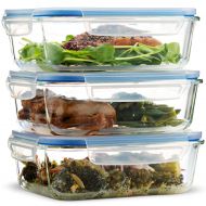 FINEDINE Superior Glass Meal Prep Containers - 3-pack BPA-free Airtight Food Storage Containers with 100% Leak Proof Locking Lids, Freezer to Oven Safe Great on-the-go Portion Control Lunch