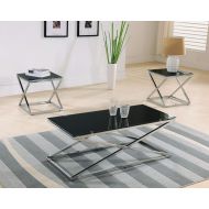 Kings Brand Furniture Kings Brand Coylin Chrome/Glass Cocktail Coffee Table & 2 End Tables (Set of 3)