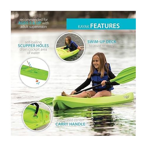 라이프타임 Lifetime Dash 66 Youth Kayak (Paddle Included), Lime Green