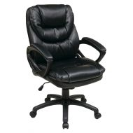 Office Star Faux Leather Managers Chair with Padded Arms, Black