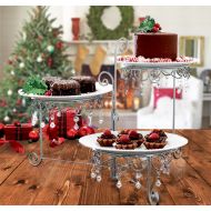CT DISCOUNT STORE Elegant Clear Beaded Swivel Silver Triple Dessert Cake Stand 3 Tier Wedding Party Server, 12 3/4 Inches Length by 7 3/4 Inches Width by 15 Inches Height Perfect In Every Home By CT