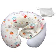 Mafflo Nursing Pillow Cover for Breast Feeding Moms Newborn Girl or Boy Baby Slipcover Happy Kiddy Pattern Design Plus Soft Washcloth