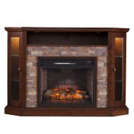 Southern Enterprises Rollins Convertible Corner Infrared Electric Media Fireplace 52 Wide, Espresso Finish and Faux Stone