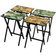 ORIENTAL FURNITURE Birds and Flowers TV Tray Set with Stand